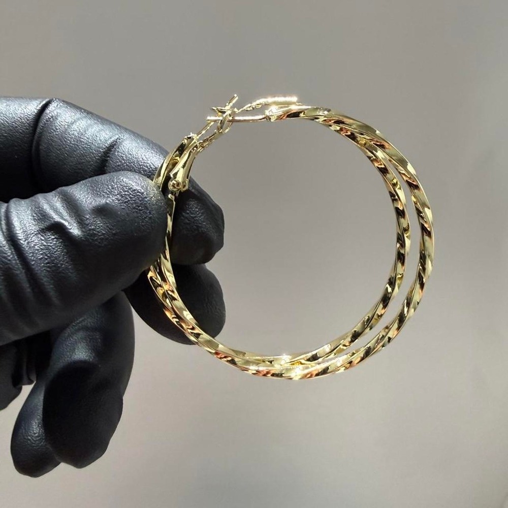 14k gold filled 2 inch twisted hoop earrings with diamond-cut texture